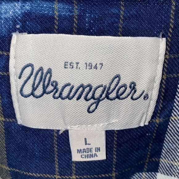 Wrangler Heritage Blue & Green Bleached Plaid Western Embroidered Shirt Top Sz L - Picture 5 of 8